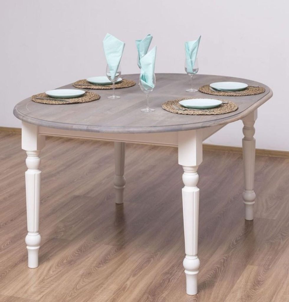 Casa Padrino Landhausstil Esstisch Grau / Weiß 160 x 120 x H. 78 cm - Ovaler massivholz Küchentisch mit Eichenholz Tischplatte - Esszimmer Möbel...