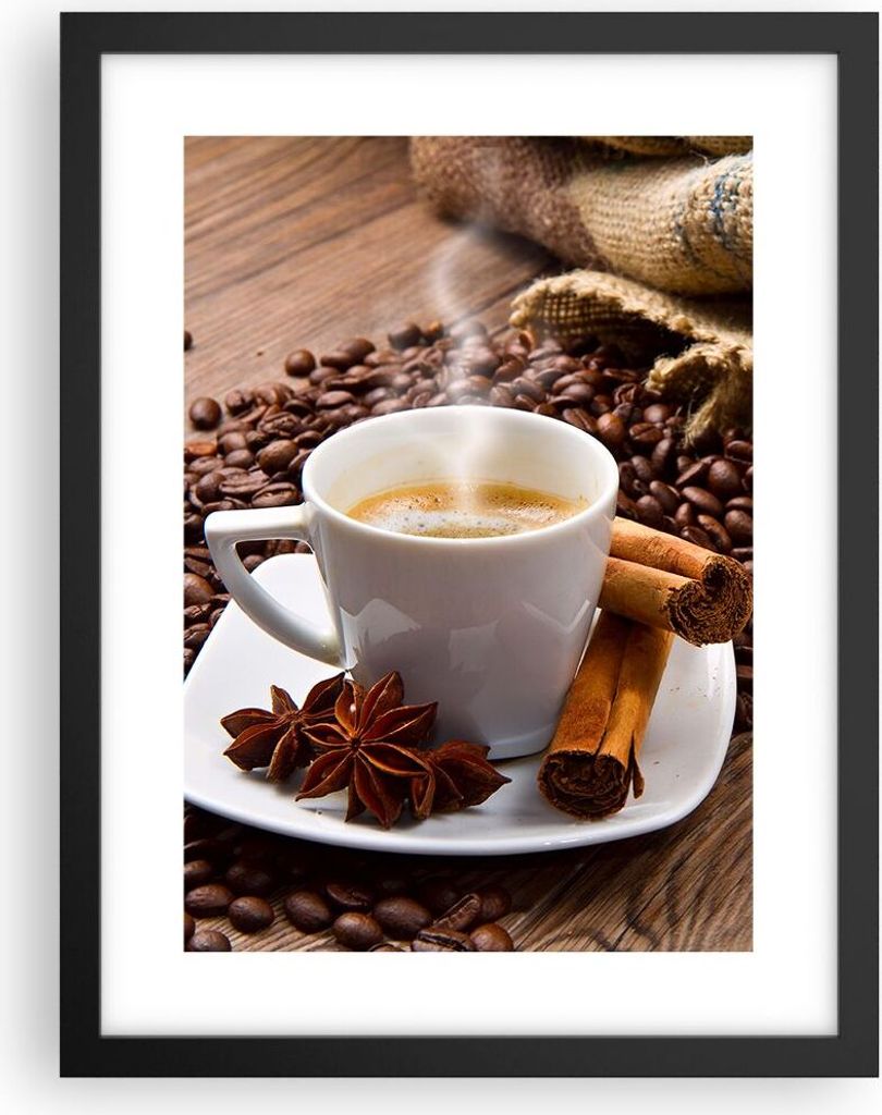 Gerahmtes Poster - Schwarzer Rahmen - Kaffee schwarz Frühstück Schokolade - 30x40 cm - Wand Bild - Wanddeko - Wandbilder - Wandposter - Bilderrah...