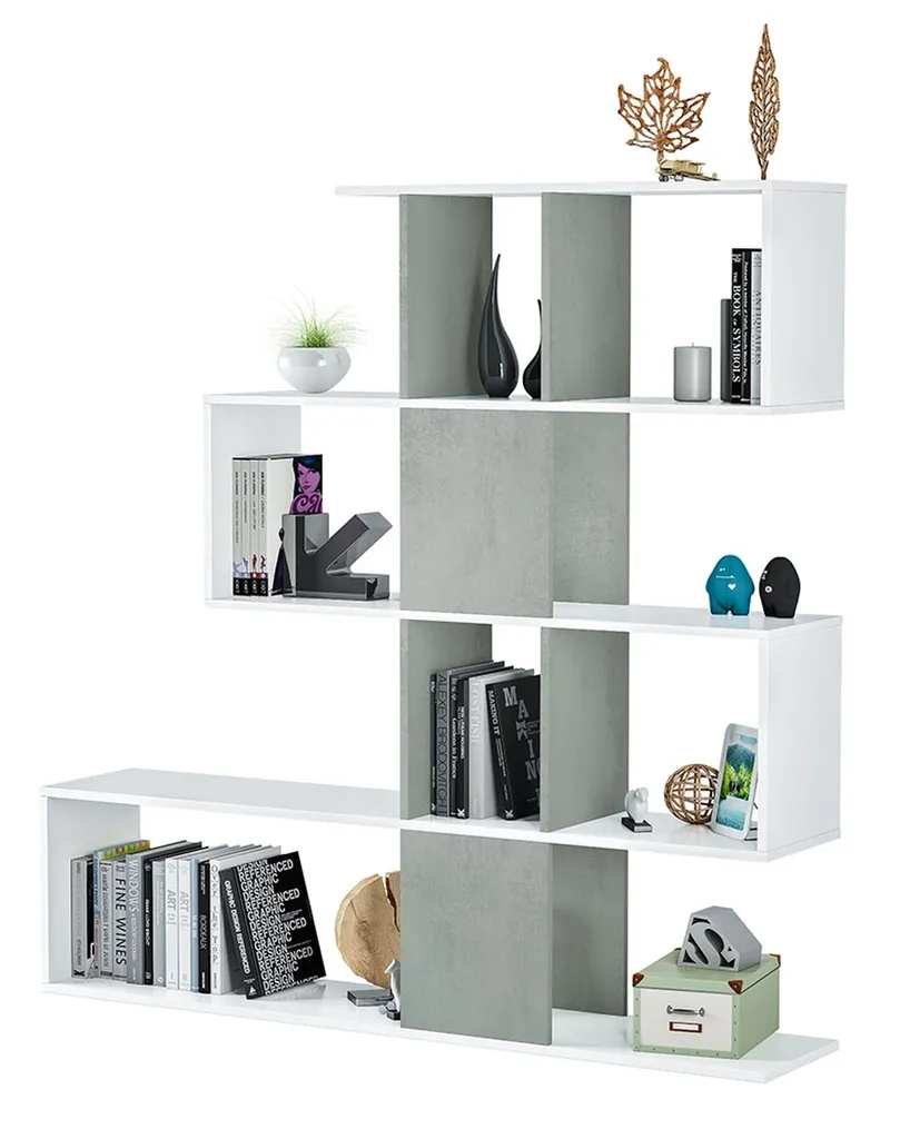 Bibliothèque design Zig Zag 145x145 cm - Blanc et Gris Béton réversible - 4