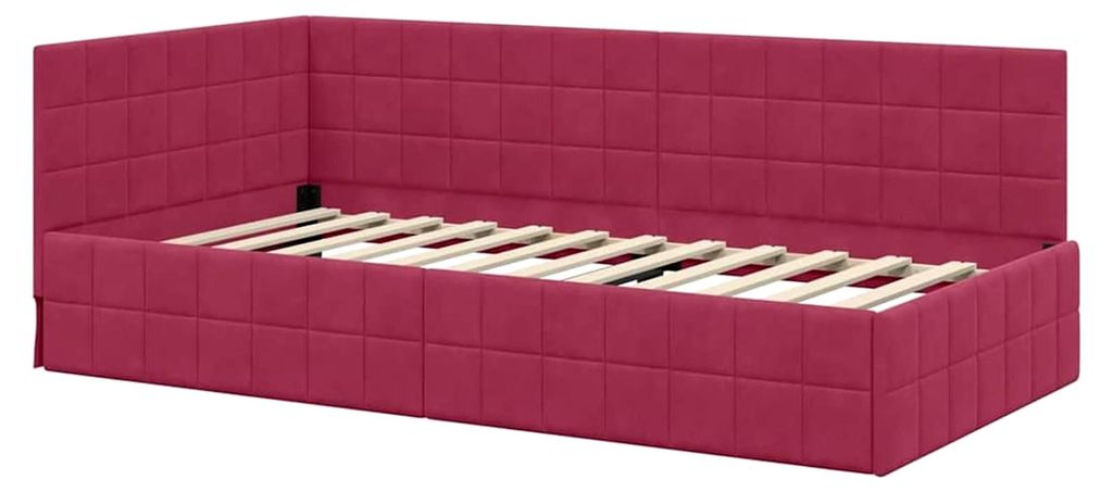 Eckbettgestell mit Kopfteil Weinrot 90 x 190 cm Samt