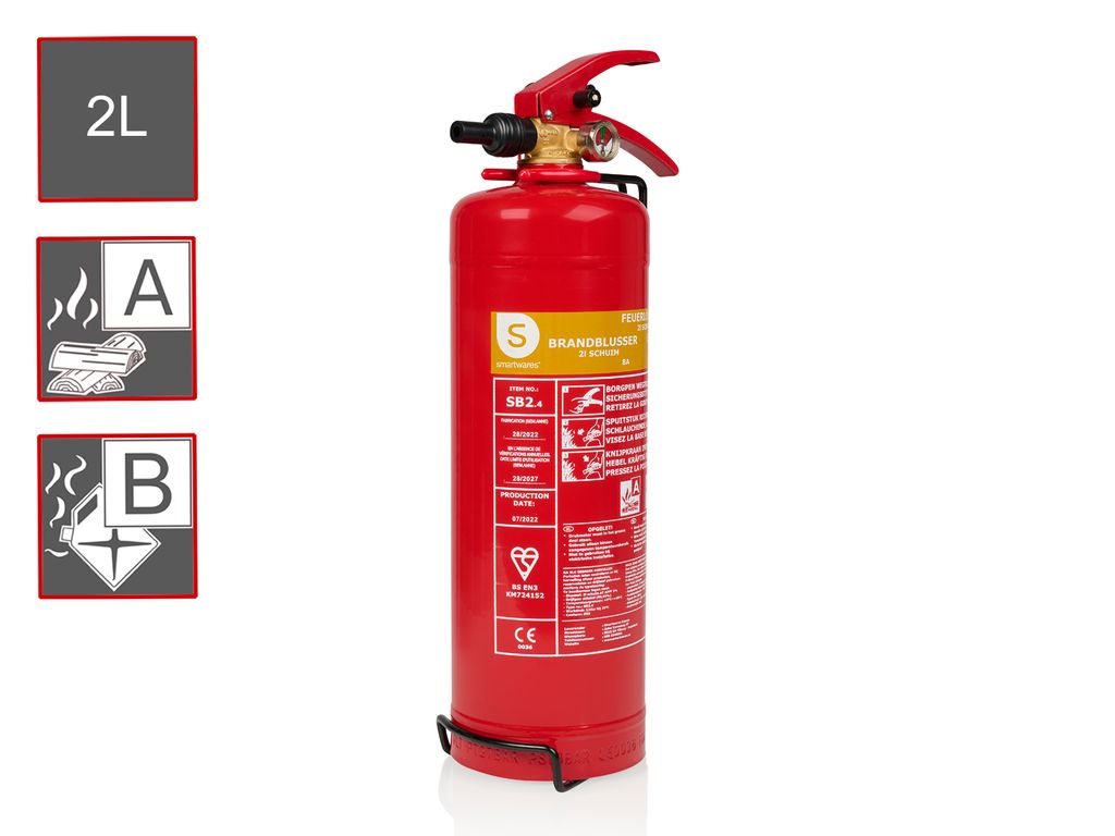 SMARTWARES Feuerlöscher, Schaum, 2 L, Brandklasse 8A, 55B