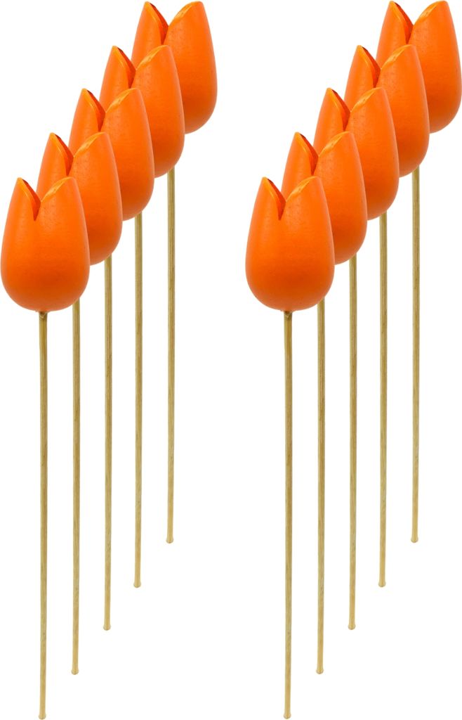 Holz Dekostecker Tulpe 4 x 36cm orange 10 Stück Garten-Deko Blumen-Stecker künstlich Holzblume Tulip