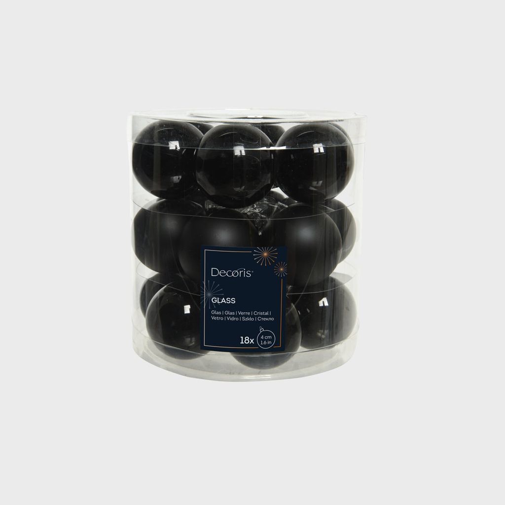 18er Set Weihnachtskugeln aus Glas 4cm schwarz Produktbild 