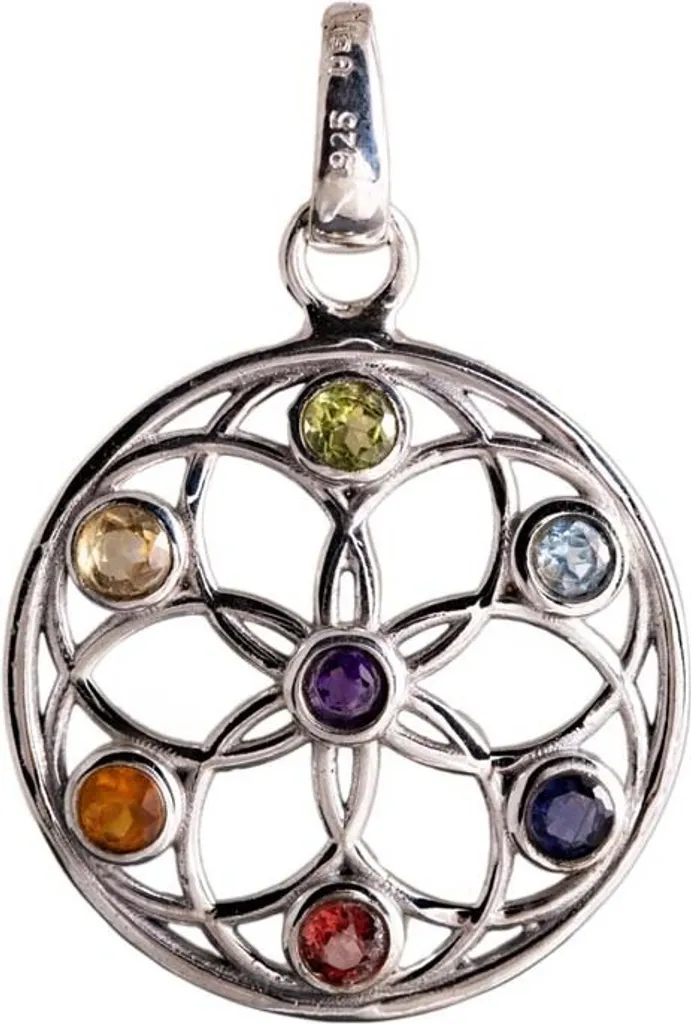 Ciondolo Simbolico Seme della Vita con 7 Pietre Naturali Chakra