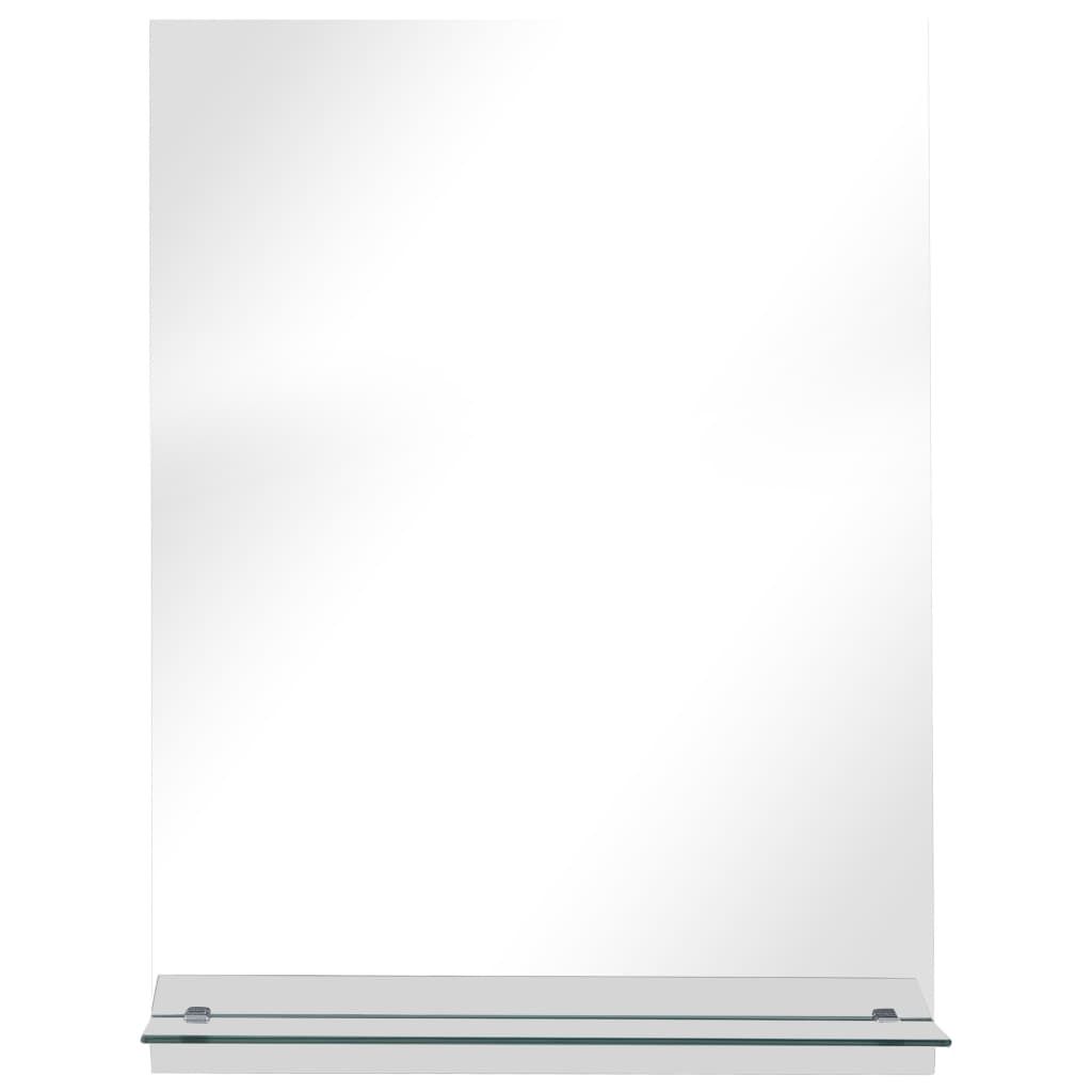 A product shot of a mirror with a shelf.