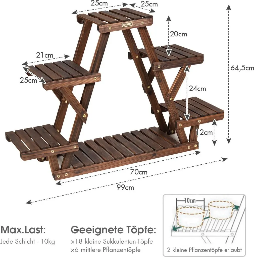 Porte-plante triangulaire en bois 6 étages structure stable 99 cm - 3