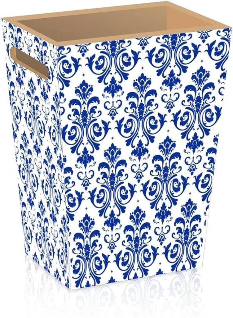 Décoration de bureau : corbeille chinoiserie bleue contre le désordre