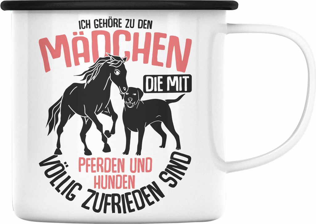 Trendation - Lustige Reiter Sprüche Geschenk Emaille Tasse Reiterin Pferde Mädchen Geschenkidee Pferde Und Hunde (Schwarz)