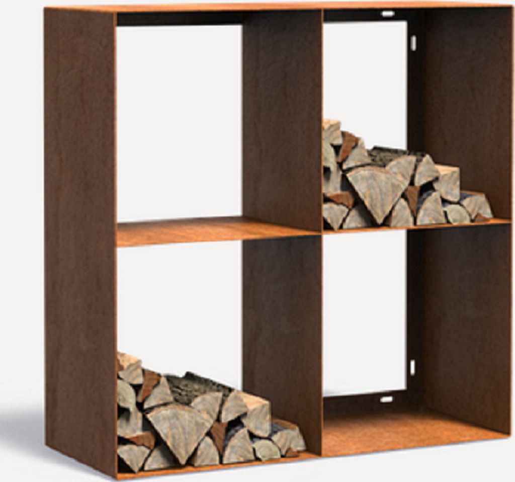 Holzlager Logg Square Cortenstahl