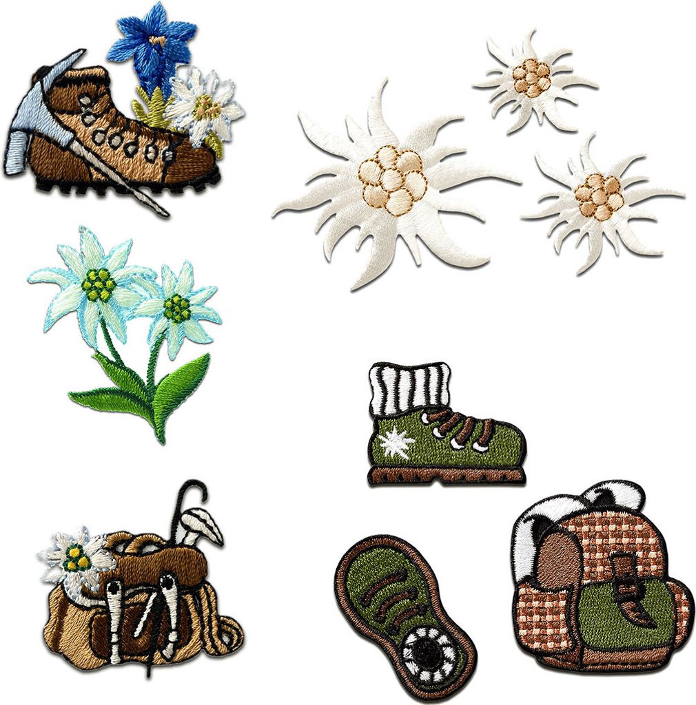 Bergsteiger Set 9 Stück - Aufnäher, Bügelbild, Aufbügler, Applikationen, Patches, Flicken, Zum Aufbügeln
