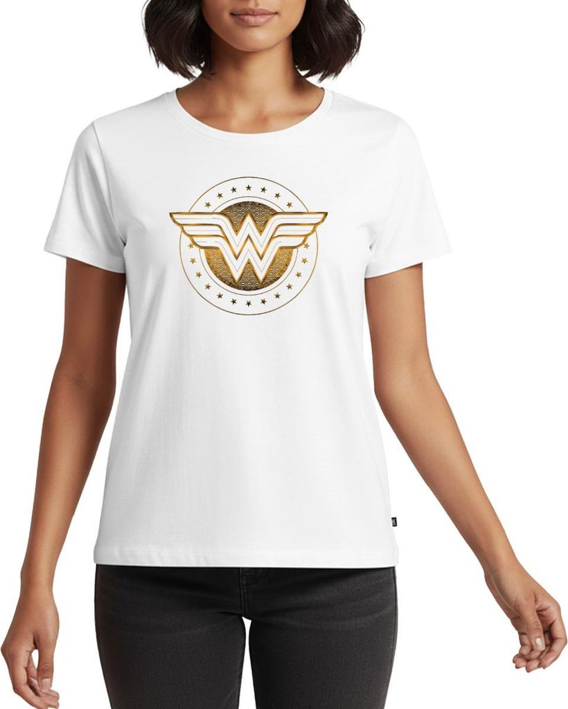 Spreadshirt DC Comics Wonder Woman Logo Mit Sternchen Frauen Premium T-Shirt, M, Weiß
