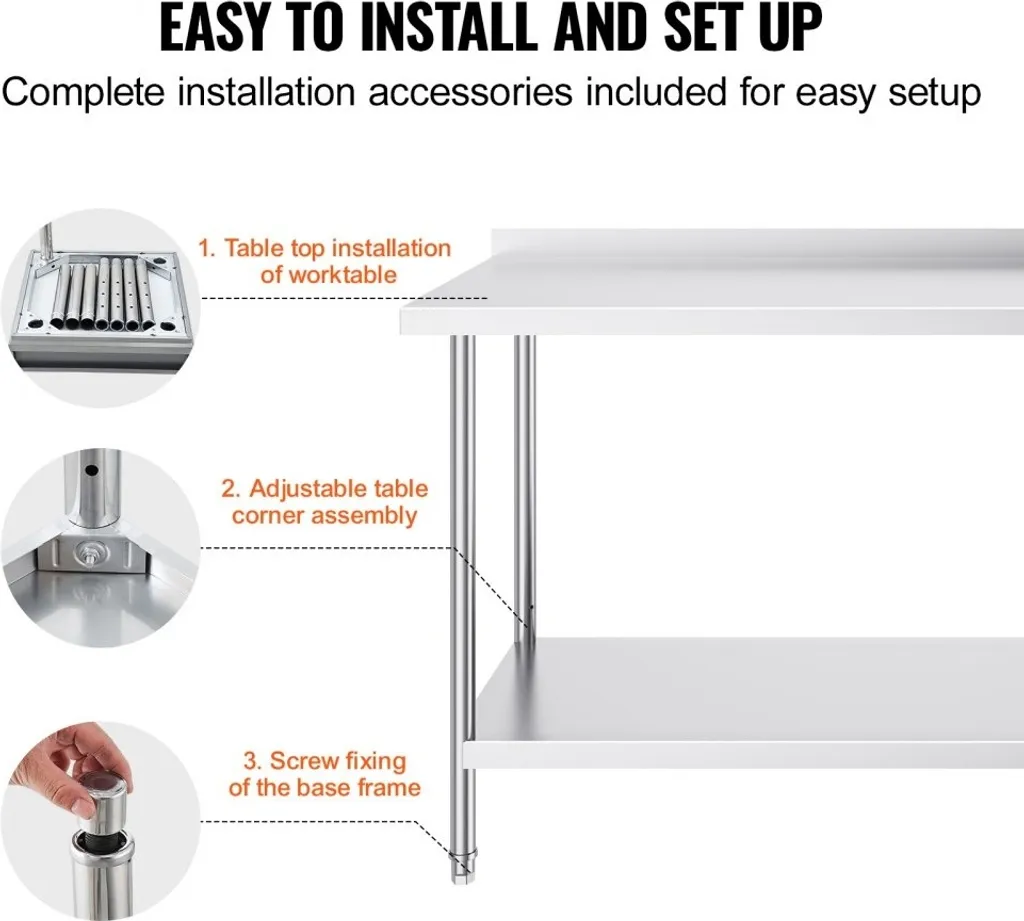 Table de cuisine en inox 61x152 cm - Plan de travail professionnel