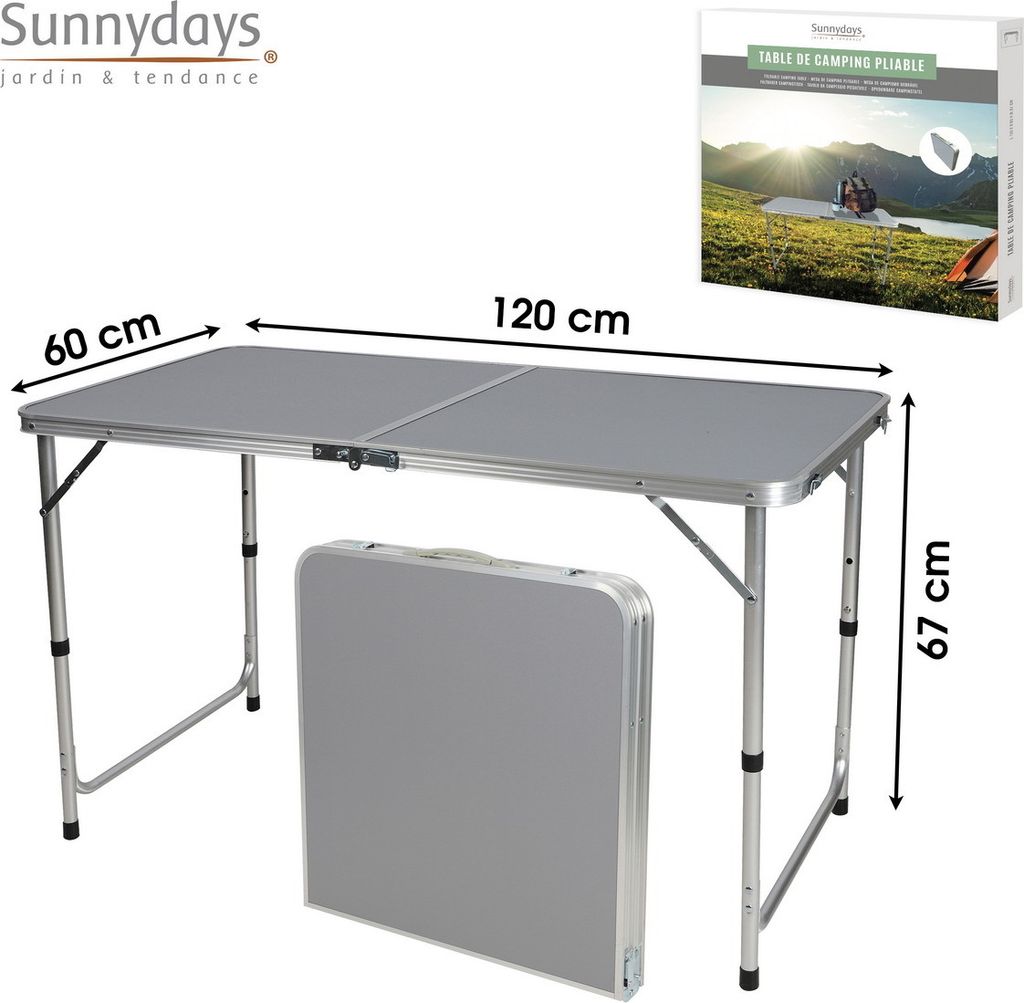 Sunnydays Campingtisch 120 x 60 x 67 cm faltbarer Camping-Tisch 330016 GRAU