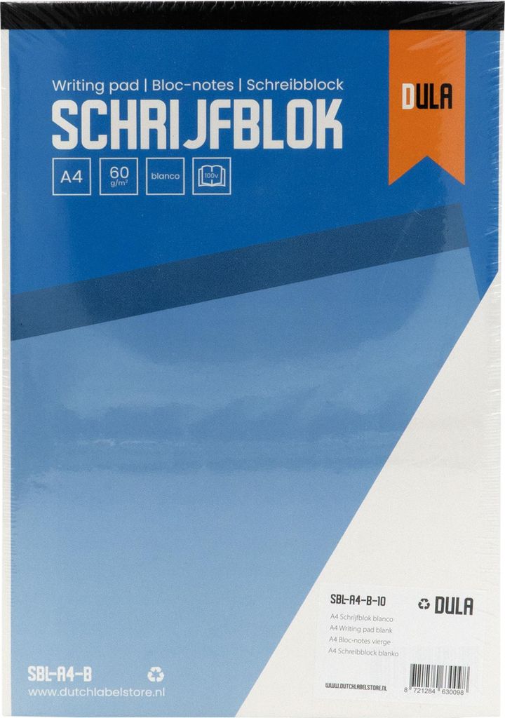 Notizblock A4 Größe blanko 100 Blatt - Notizblock - 60 Gramm Papier - 10 Stück - DULA
