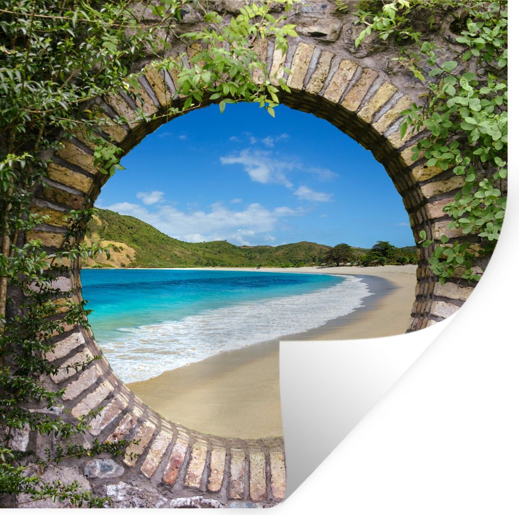MuchoWow Wandtattoo Wandsticker Wandaufkleber Strand - Meer - Blick 100x100 cm Selbstklebend und Repositionierbar - Wierderverwendbar - Selbstkle...