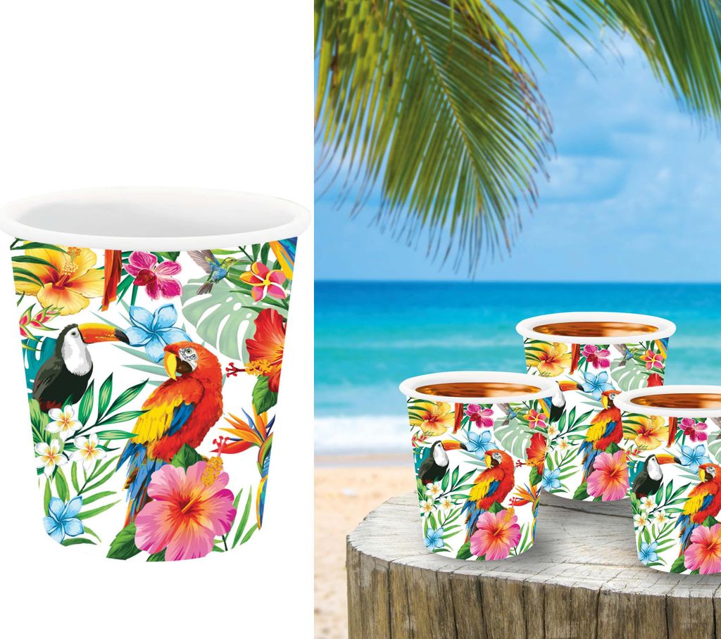 Hawai Sommer Party Tropische Schnapsgläser Set Bunt Papagei Blumen Exotische Gläser Abschlussfeier Beach Dekor Shot Gläser 5x6 cm Dekoration, Fa...