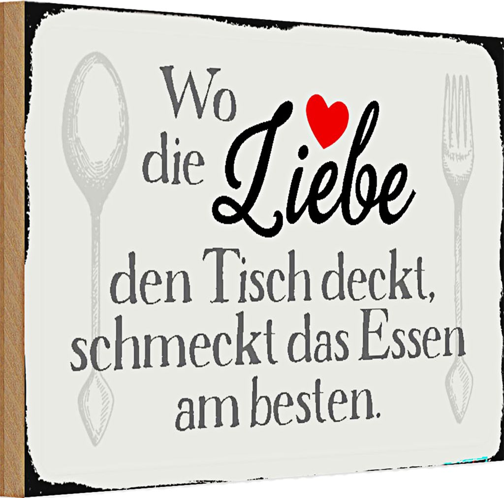 Holzschild Spruch 30x20cm wo Liebe den Tisch deckt Essen