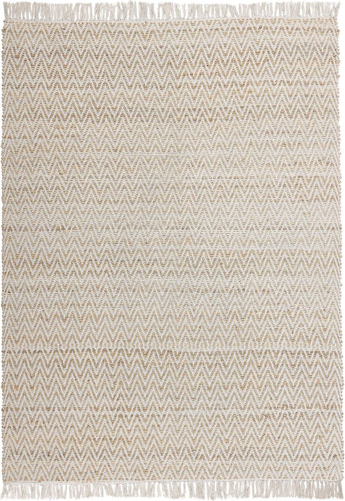 BELIANI Teppich Beige Jute und Baumwolle 140 x 200 cm Kurzflor Zacken Muster Boho Stil rechteckig Wohnzimmer Arbeitszimmer Schlafzimmer Flur Diele