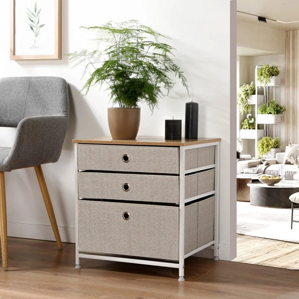 Rangez Tout avec cette Commode 3 Tiroirs Intissé Clair L48 cm Compacte