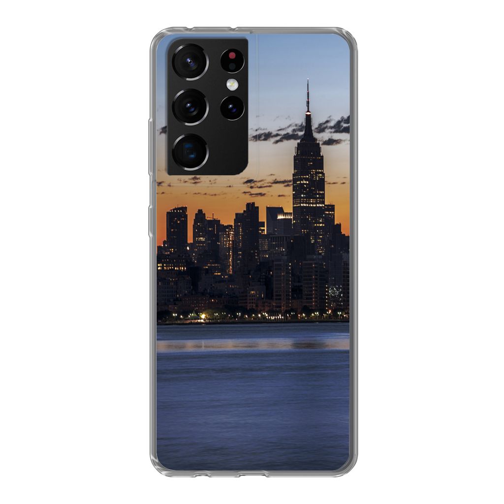 MuchoWow Handyhülle Schutzhülle Hülle für Samsung Galaxy S21 Ultra New York - Skyline - Amerika Silikon Softcase Handy Hülle - Mobiltelefon