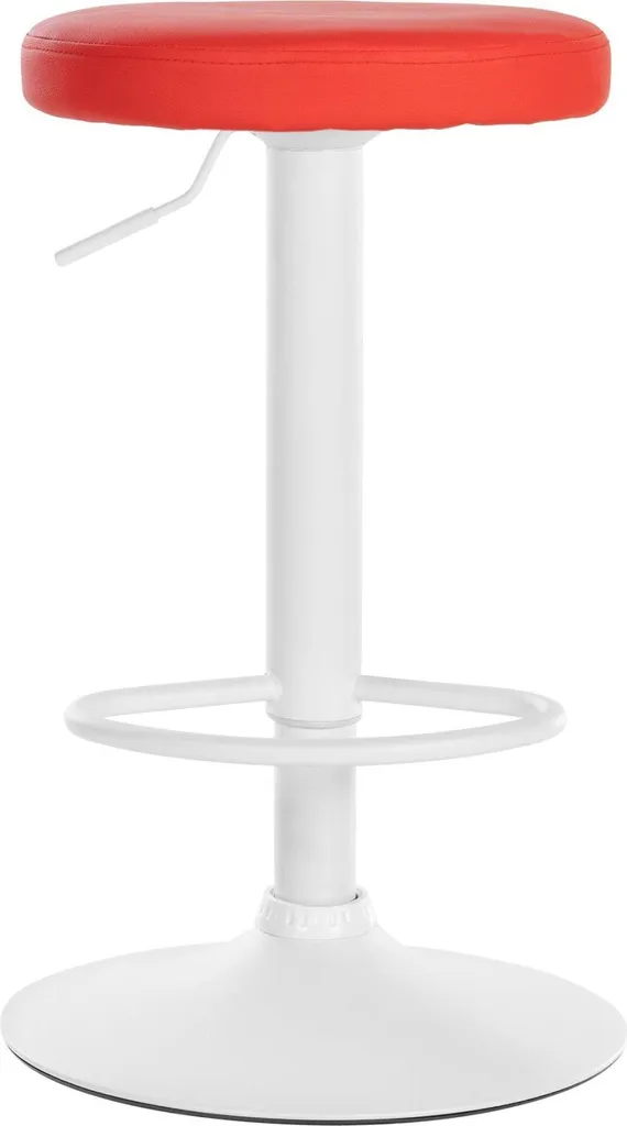 Sgabello da bar in Pelle finta - Elegante seduta da bar - Regolabile in altezza e girevole a 360° | Colore: rosso | Colore base: bianco