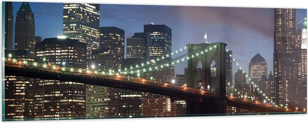 Bilder auf glas - Brooklyn brücke nacht new york city - 90x30cm - Glasbilder - Wandbilder - Kunstdruck - Wanddekoration aus Glas - Glas Bilder - W...