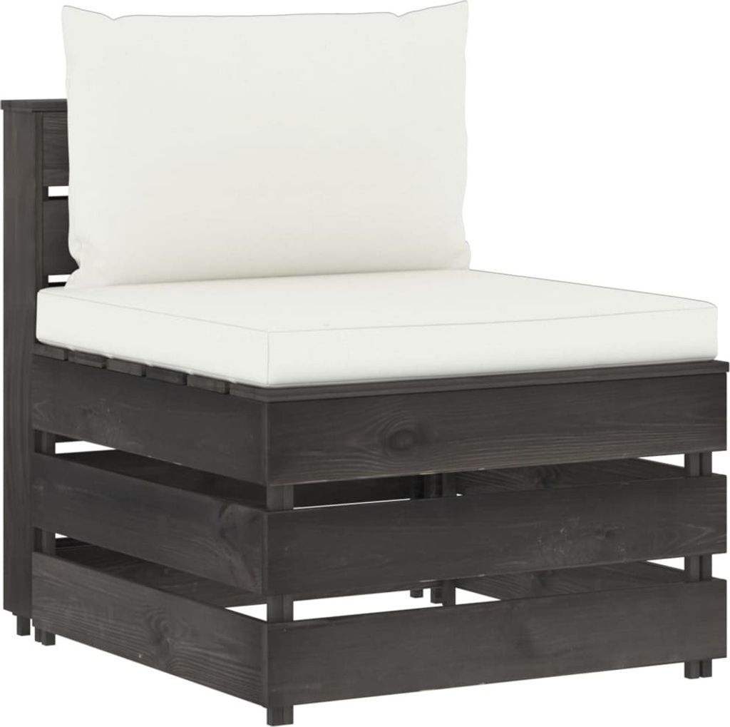 Modulares Mittelsofa mit Kissen Grau Imprägniertes Holz