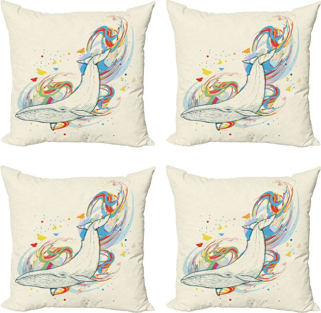 ABAKUHAUS Wal Kissenbezug Set (4 Stück), Wal in Ocean Dive, Moderner Doppelseitiger Digitaldruck, 60 cm x 60 cm, Blau und weiß