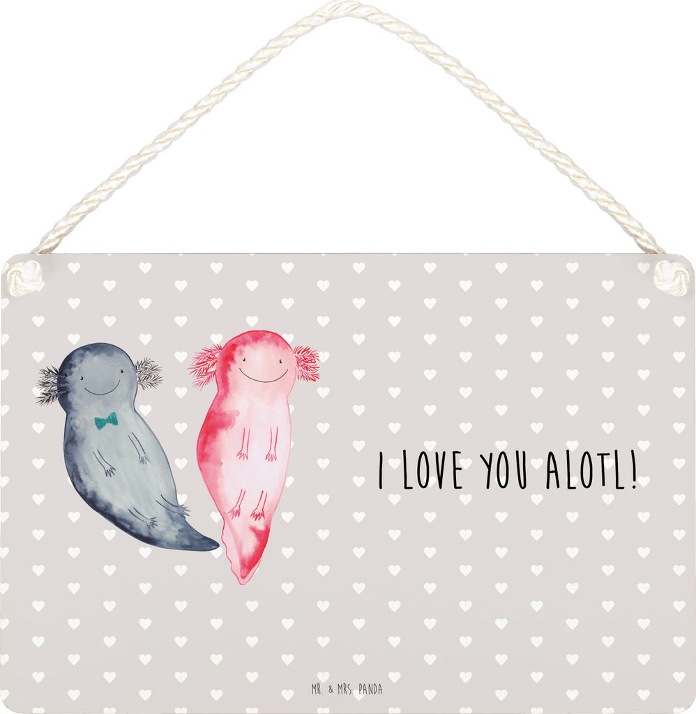 Mr. & Mrs. Panda wandtafel Axolotl Liebe DIN A4 - Grau Pastell - Geschenk, für Frauen, Türschild, Partner, Deko Schild, Hochzeitstag, Freundin, H...