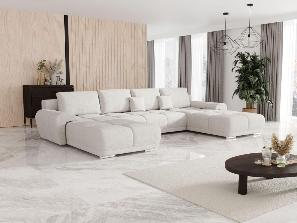 BEDANTE Ecksofa BEGA U TENDER WAY 01 Beige mit Schlaffunktion U-Form Sofa mit Stauraum Bettkasten Wohnzimmersofa Couch Sofa Bettsofa Bettkasten Bet...