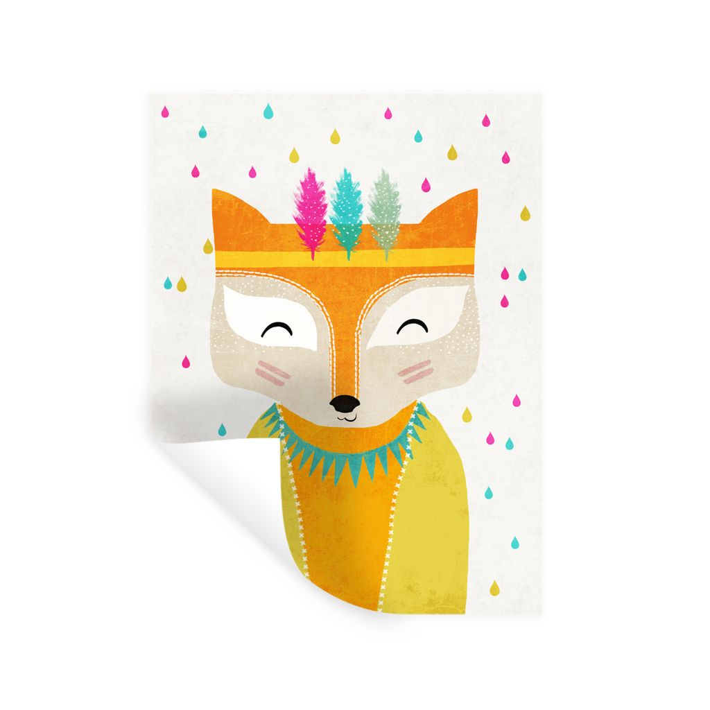 MuchoWow Wandtattoo Wandsticker Wandaufkleber Tiere - Farben - Fuchs - Porträt 120x160 cm Selbstklebend und Repositionierbar - Wierderverwendbar...
