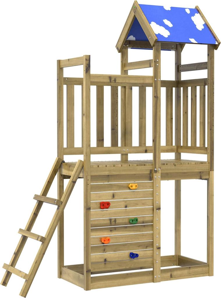 "Schlussverkauf" moderne Spielturm - Schickes Design - Braun Massives imprägniertes Holz C17044