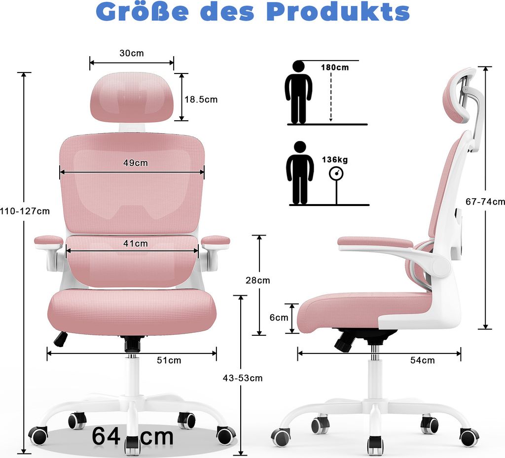 Ergonomischer Bürostuhl - Schreibtischstuhl mit Produktbild 6