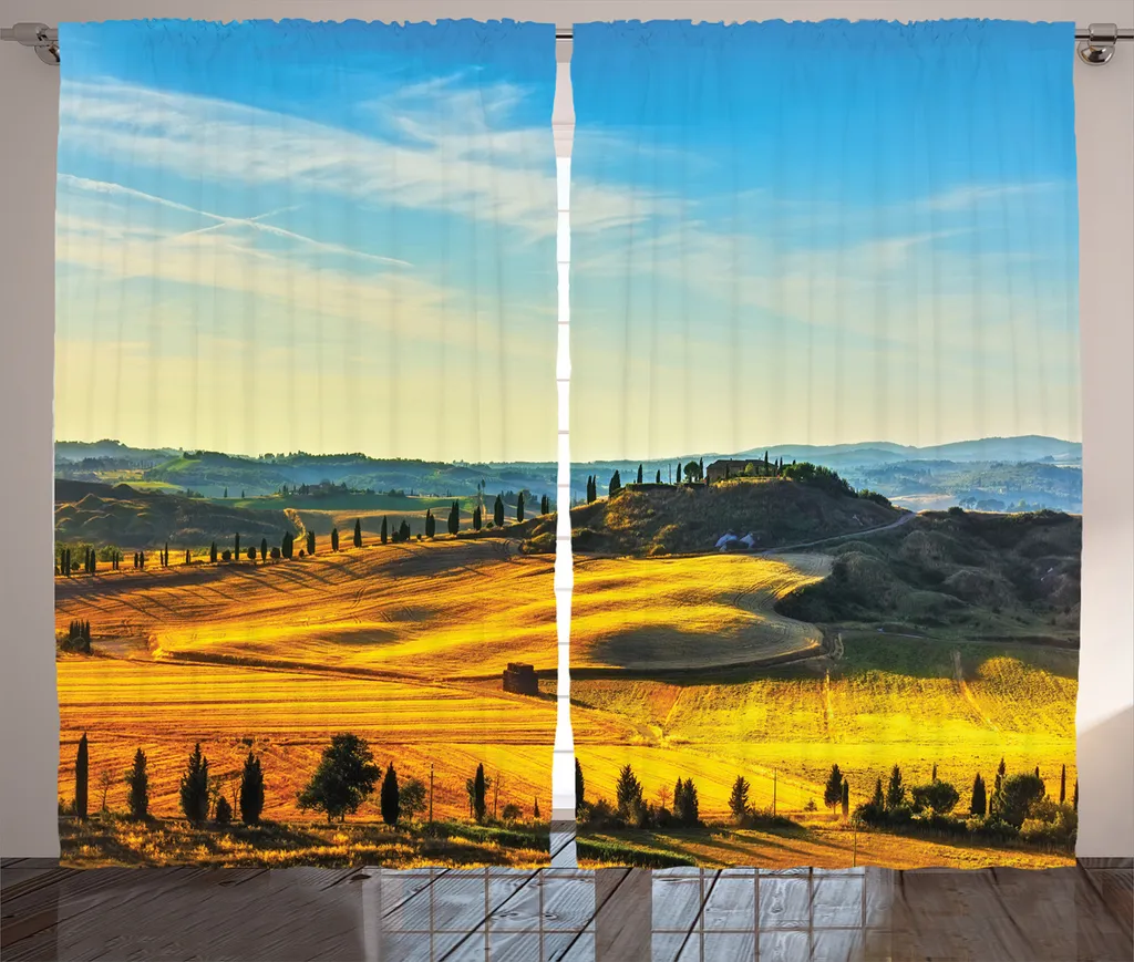 Rideaux occultants imprimés paysage italien pour grand salon lumineux