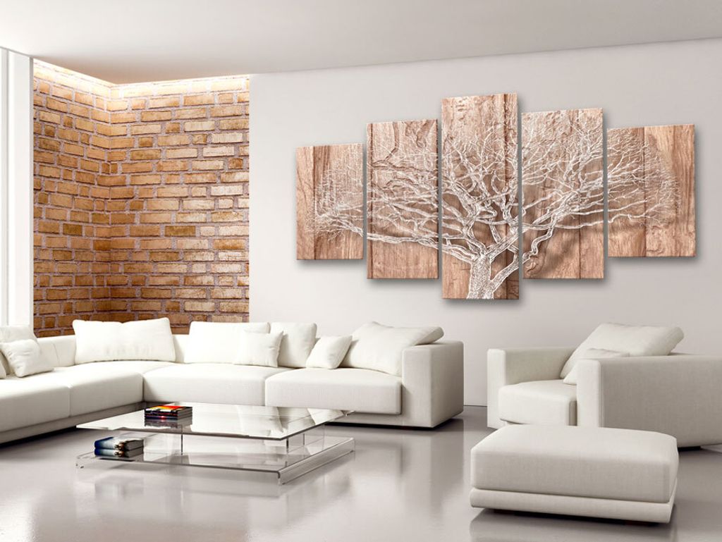 Akustikbild Baum 200x100 cm Bilder Akustikschaum Hochleistungsschallabsorber Schallschutz Leinwand 5 tlg Wandbild Raumakustik Schalldämmung Holzop...