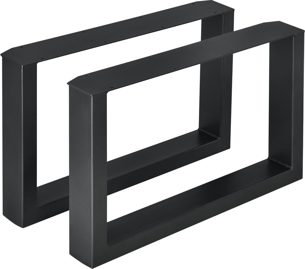 Two black metal table legs are shown against a white background.