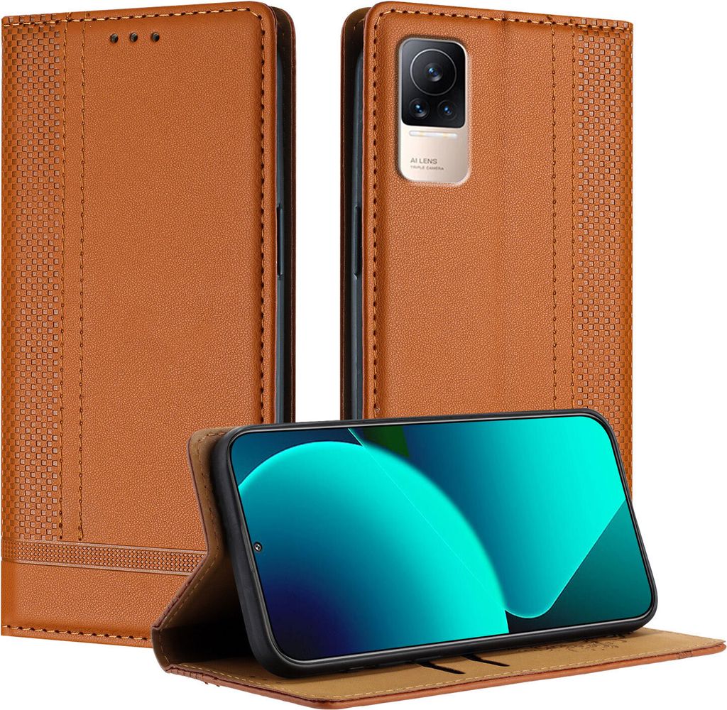 Handyhülle für Xiaomi Civi 1S Leder Flip Klappbare Schutzhülle mit Standfunktion Braun