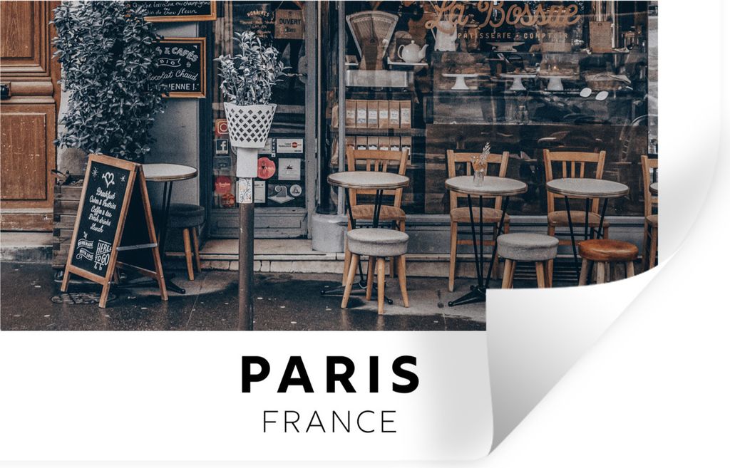 MuchoWow Wandtattoo Wandsticker Wandaufkleber Paris - Frankreich - Cafe 90x60 cm Selbstklebend und Repositionierbar - Aufkleber