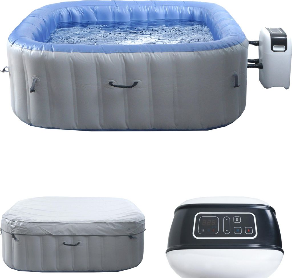 Whirlpool HWC-N97, 6 Personen, In-/Outdoor heizbar aufblasbar Pumpe PVC laminiert, eckig 198cm grau-blau