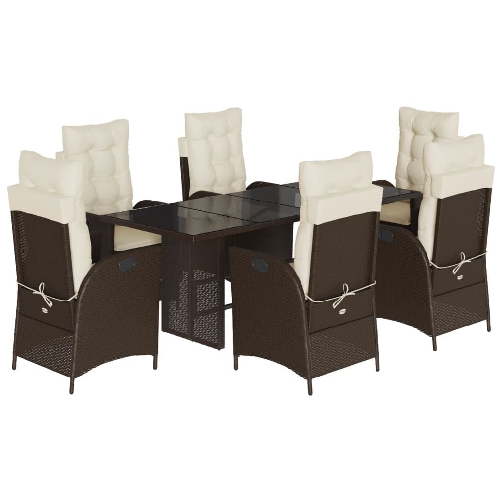 vidaXL 7-tlg. Garten-Essgruppe mit Kissen Braun Poly Rattan