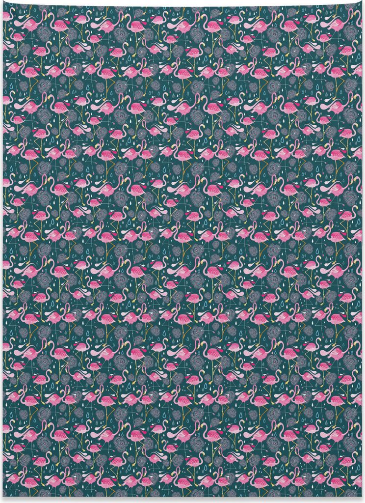 Abakuhaus Flamingos Wandteppich, Exotisches Vogel-Muster aus Weiches Mikrofaser Stoff Kein Verblassen Klare Farben Waschbar, 110 x 150 cm, Dunkelgr...