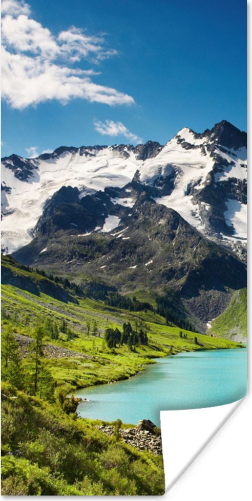 MuchoWow Poster Schnee - Berg - Wasser 60x120 cm - Wandschmuck