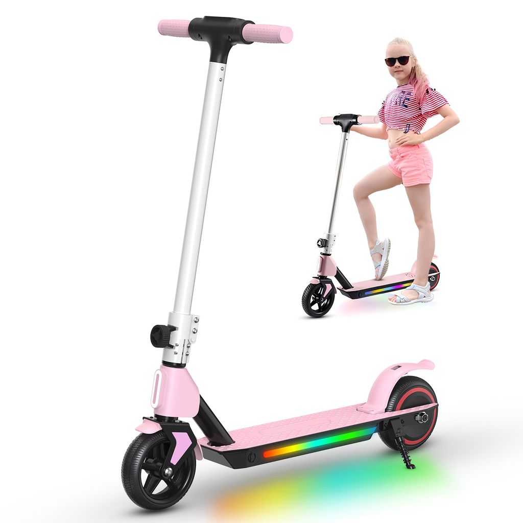 Elektroscooter S2 Rosa Elektro Roller Für Kinder mit LED-Lichtern, Klappbar Elektroroller Für Kinder 6-12 Jahren, 130W, E Roller Kinder Geschenk