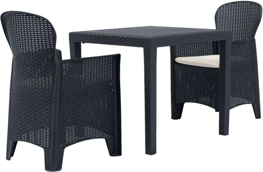 3-tlg. Bistro-Set Kunststoff Anthrazit Rattan-Optik