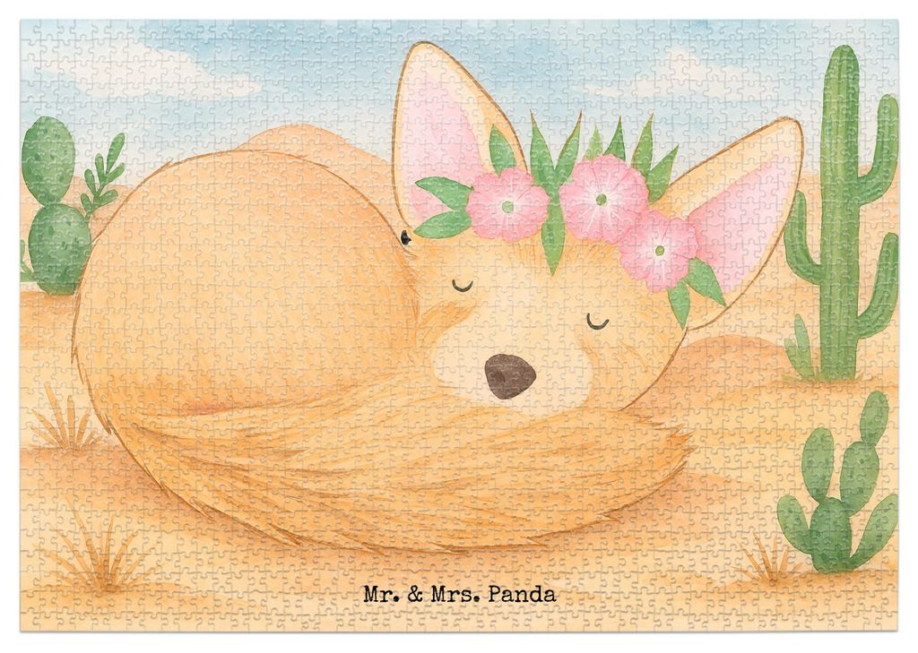 Mr. & Mrs. Panda Puzzle Wüstenfuchs Blumen Design 1500 Teile - Weiß - Geschenk, 2000, Blumenkranz, Afrika, 500, 1000, Glücklich, Wildtiere, Wüs...