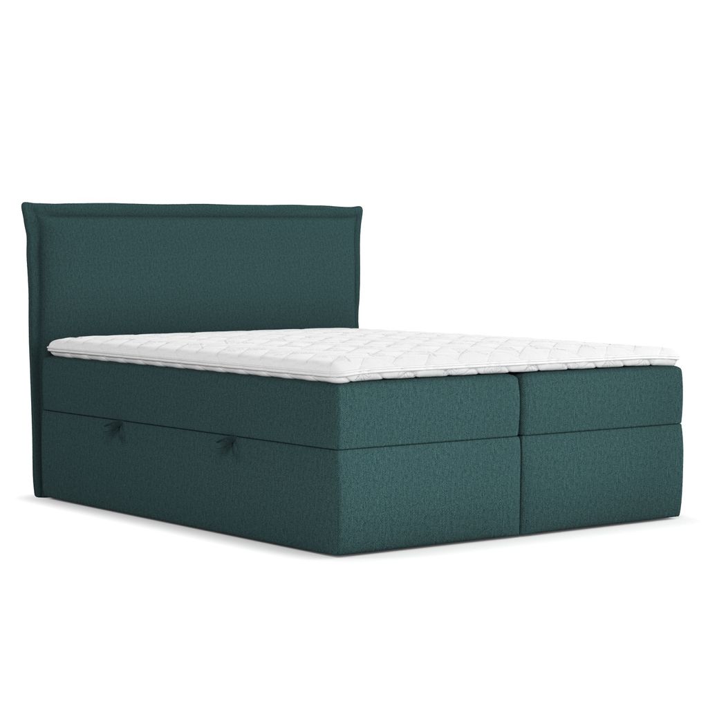 Boxspringbett Livia Interiors Saffron, Bett 160x200 cm, mit Stauraum, Doppelbett, H2 Bonell - Matratze und Topper, Webstoff Megan, Grün Farbe