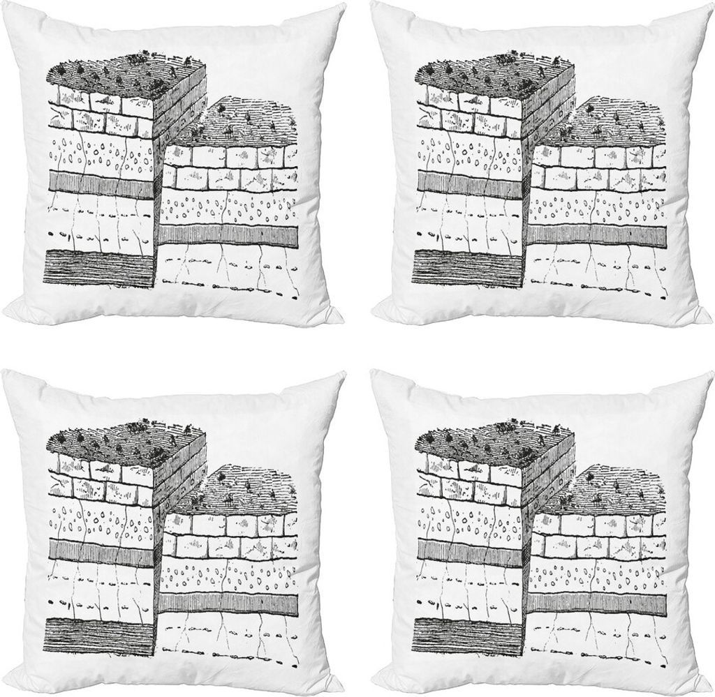ABAKUHAUS Geologie Kissenbezug Set (4 Stück), Felsformation Thema Schule, Moderner Doppelseitiger Digitaldruck, 60 cm x 60 cm, Grau und Weiß