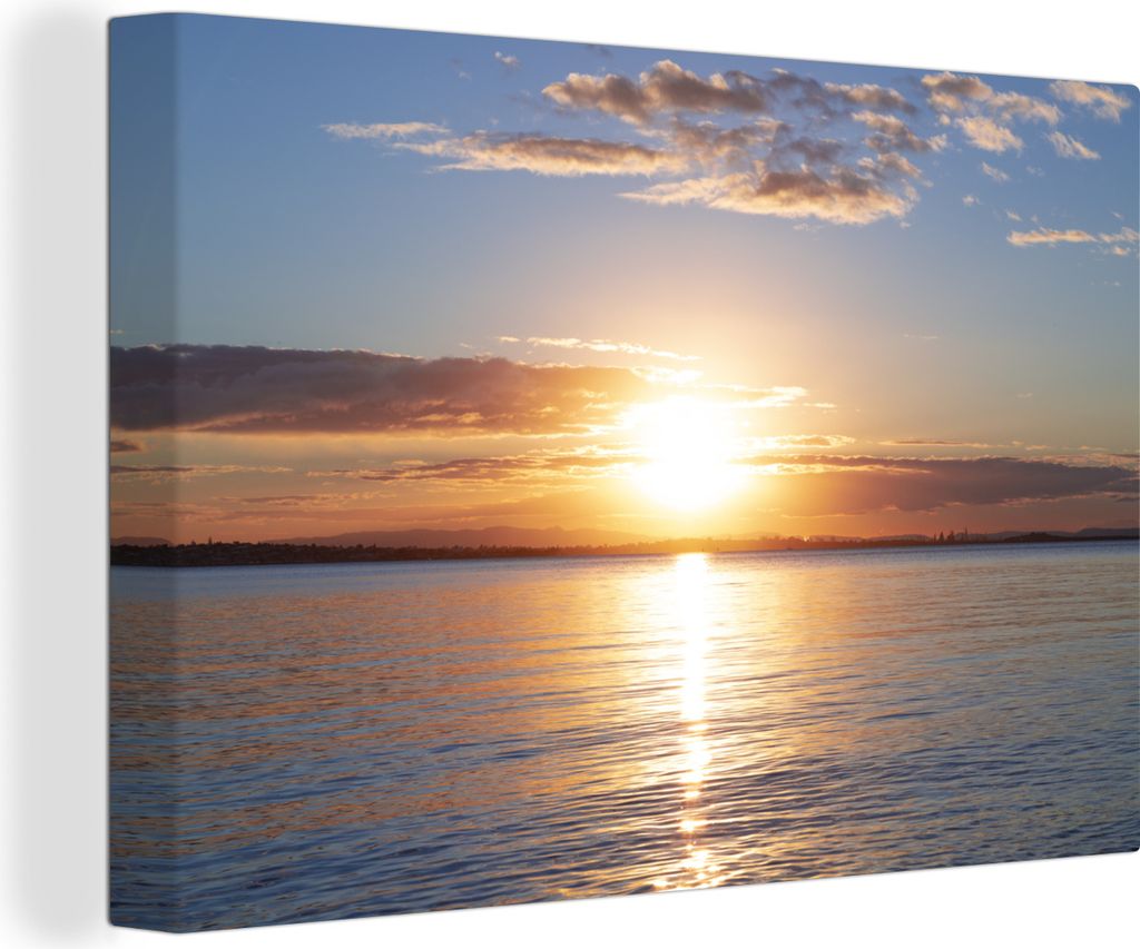 OneMillionCanvasses - Leinwandbilder - 140x90 cm, Klarer Sonnenaufgang über dem Meer, Wandbilder Kunstdruck Wanddekoration - Foto auf Leinwand -...