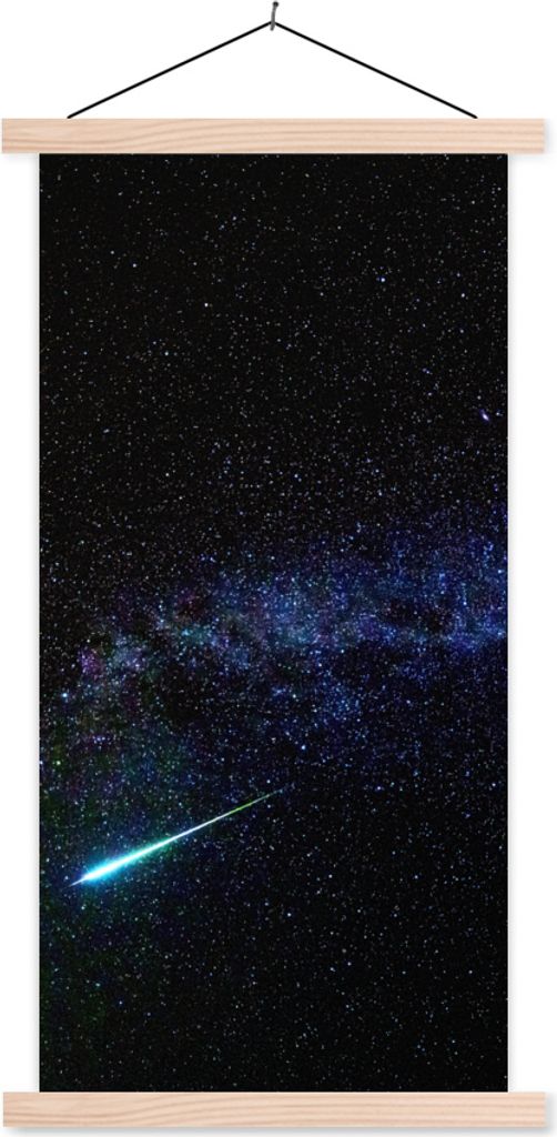 MuchoWow Textilposter Ein Meteor schießt durch die Milchstraße 40x80 cm mit holzfarbenen Rahmen - Wohnzimmer