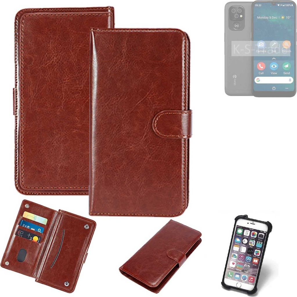 K-S-Trade 360° Hülle kompatibel mit Doro 8100 braun Kunstleder Case BookCase WalletCase Kunstlederederhülle Handyhülle, Rundumschutz Bumper (1x)